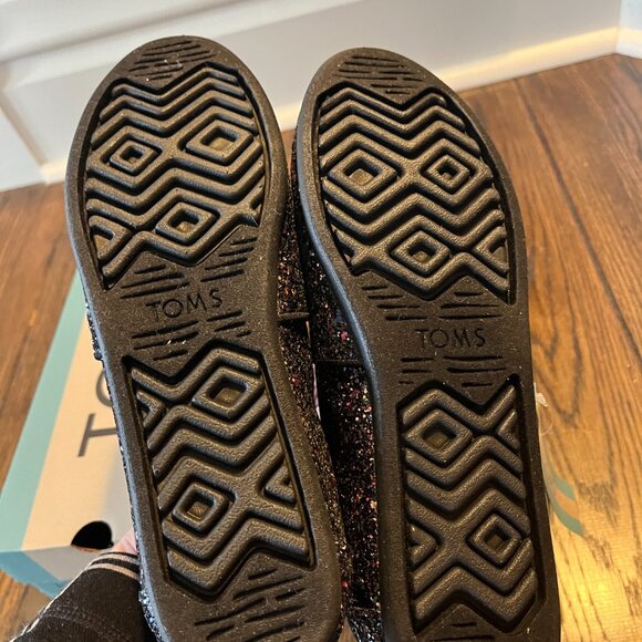 NWT Toms Black Rose Glitter Alpargata Slip On Flats 8.5 - Picture 5 of 5